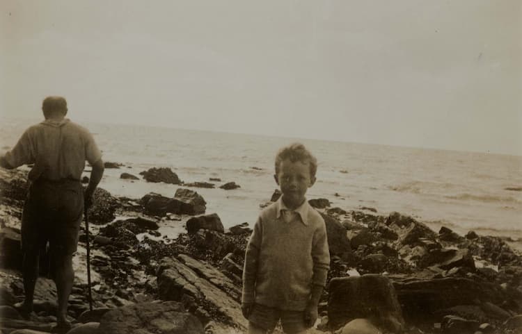 Tom and Geoffrey Faber on the beach near Llannon, Wales, August 1933.