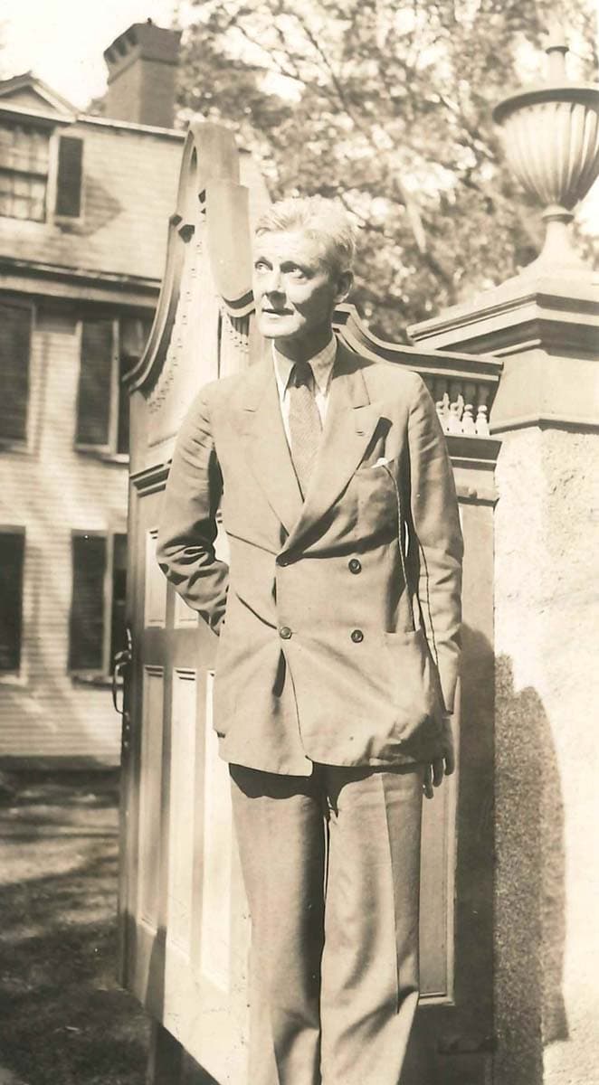 Henry Ware Eliot, Jr. outside the Cranch Adams House, 1932.