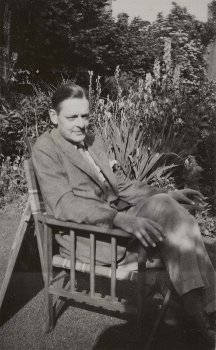 Eliot in the garden at Stamford House, Chipping Campden, Gloucestershire, 1937.