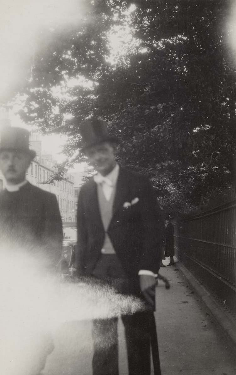 Eliot wearing top hat and tails on his way to a garden party, thought to be in Edinburgh, July 1937.