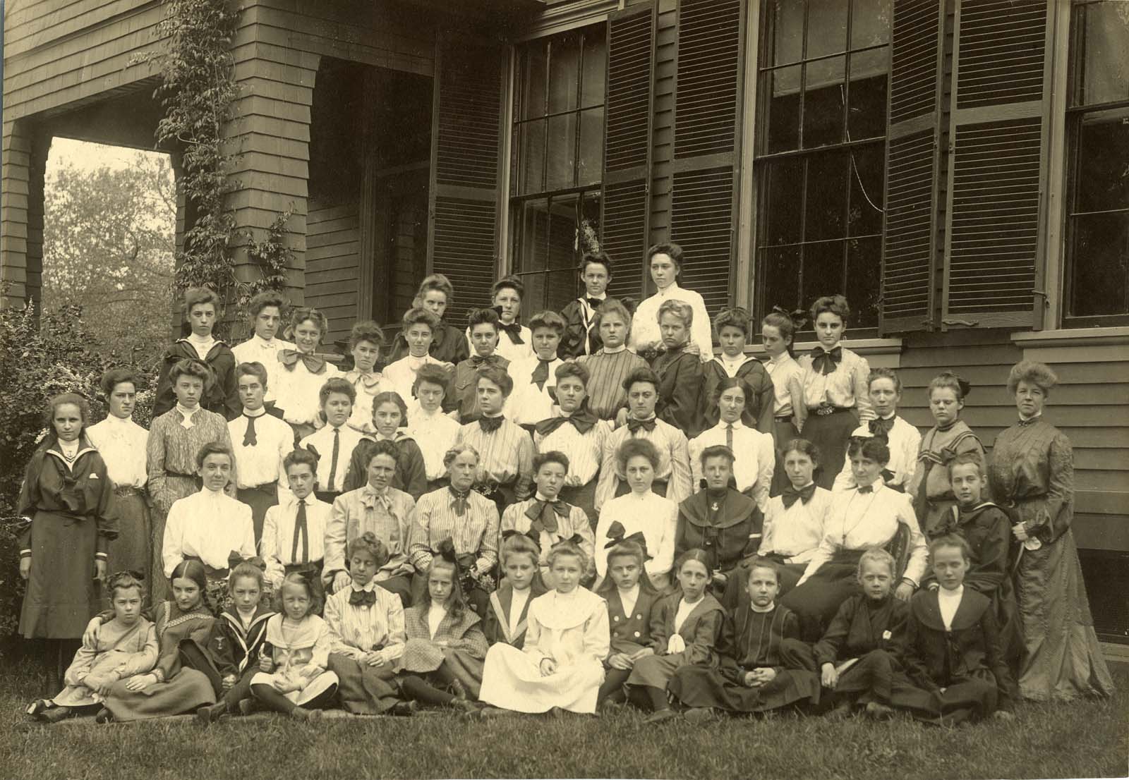 Classmates and teachers at Berkeley Street School in 1904. Emily Hale, Eleanor Hinkley and Penelope Noyes are among the classmates.